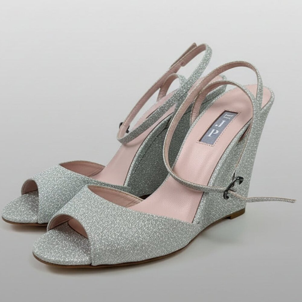 SJP silver glitter Boca wedges, size 8.5, LIKE NEW!